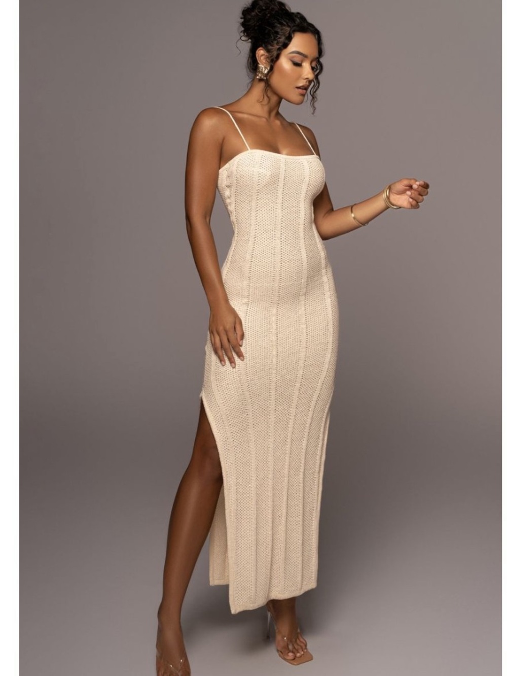 NWOT JLuxLabel Crochet Maxi Dress with Spaghetti Straps & Lace Up Back